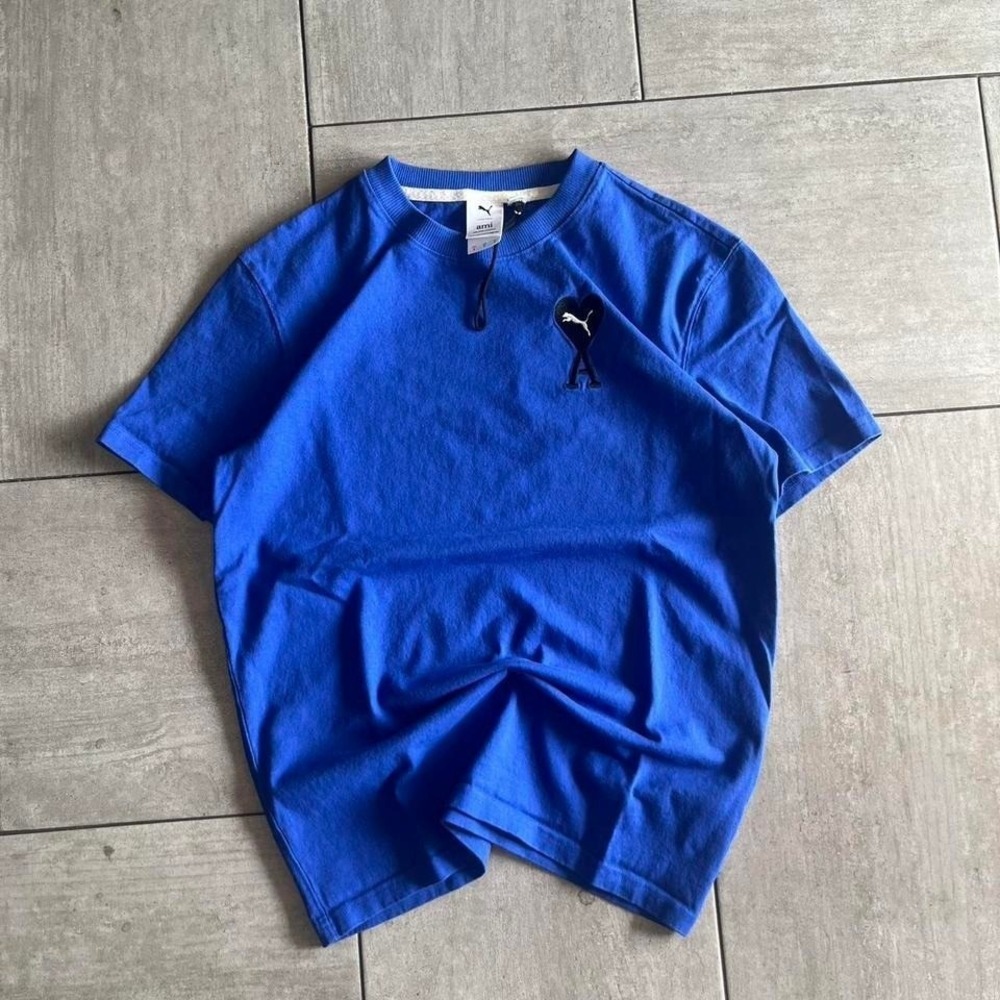 Puma x Ami Paris T-Shirt Royal Blue Heart Logo Embroidered Tee SH0370